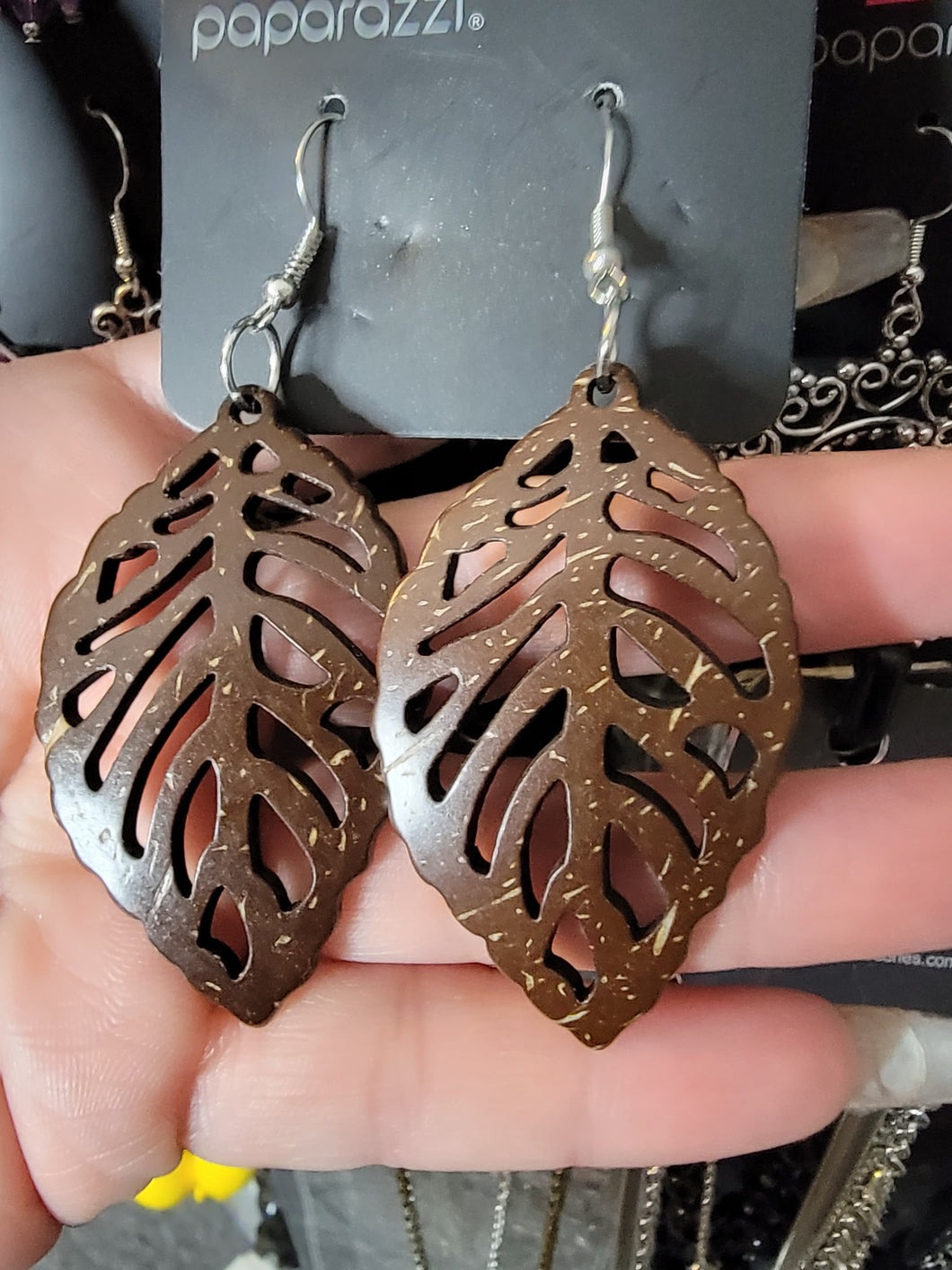 Brown Wooden Leaf Earrings