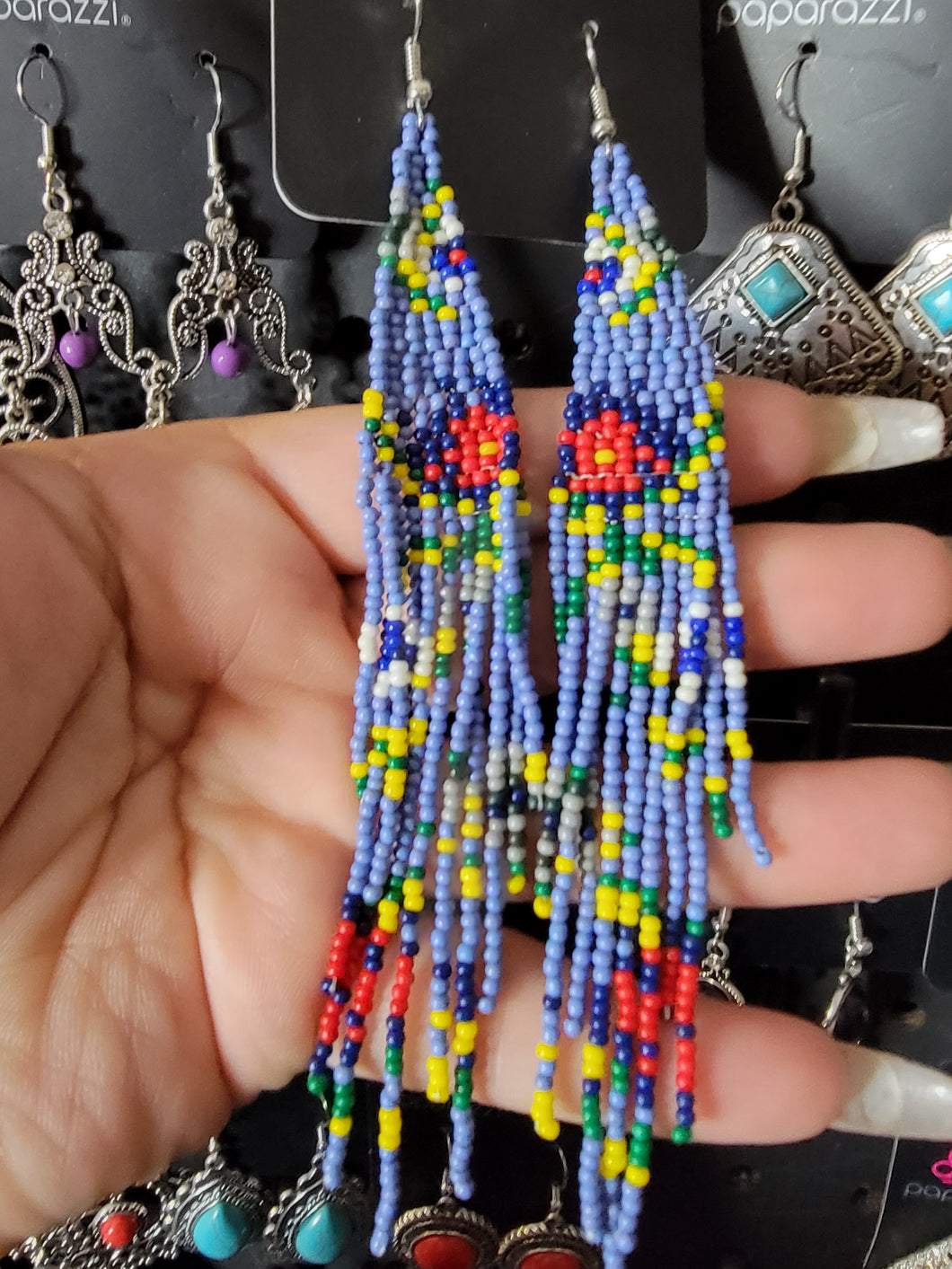 Blue Floral Seed Bead Earrings