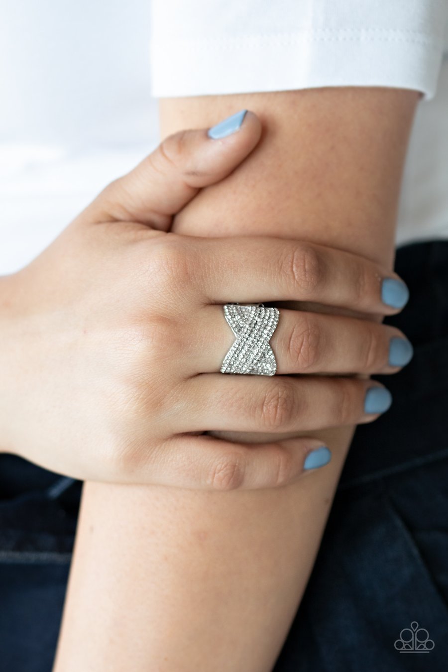 Girl Boss Glitter- White and Silver Ring- Paparazzi Accessories