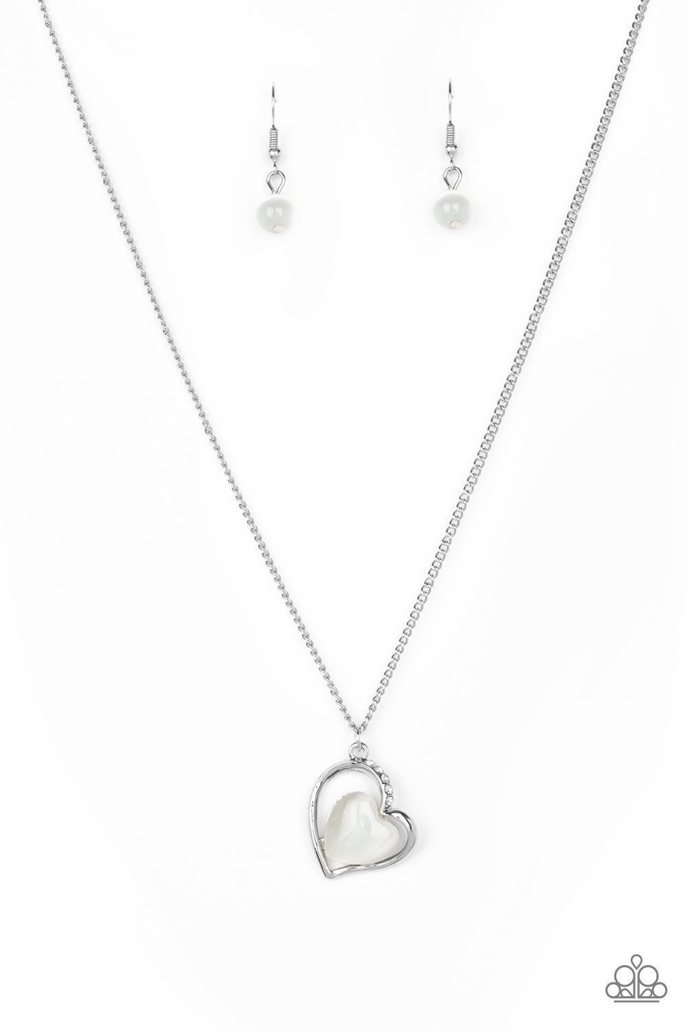 Love of My Life - White Moonstone Heart Necklace & Earrings
