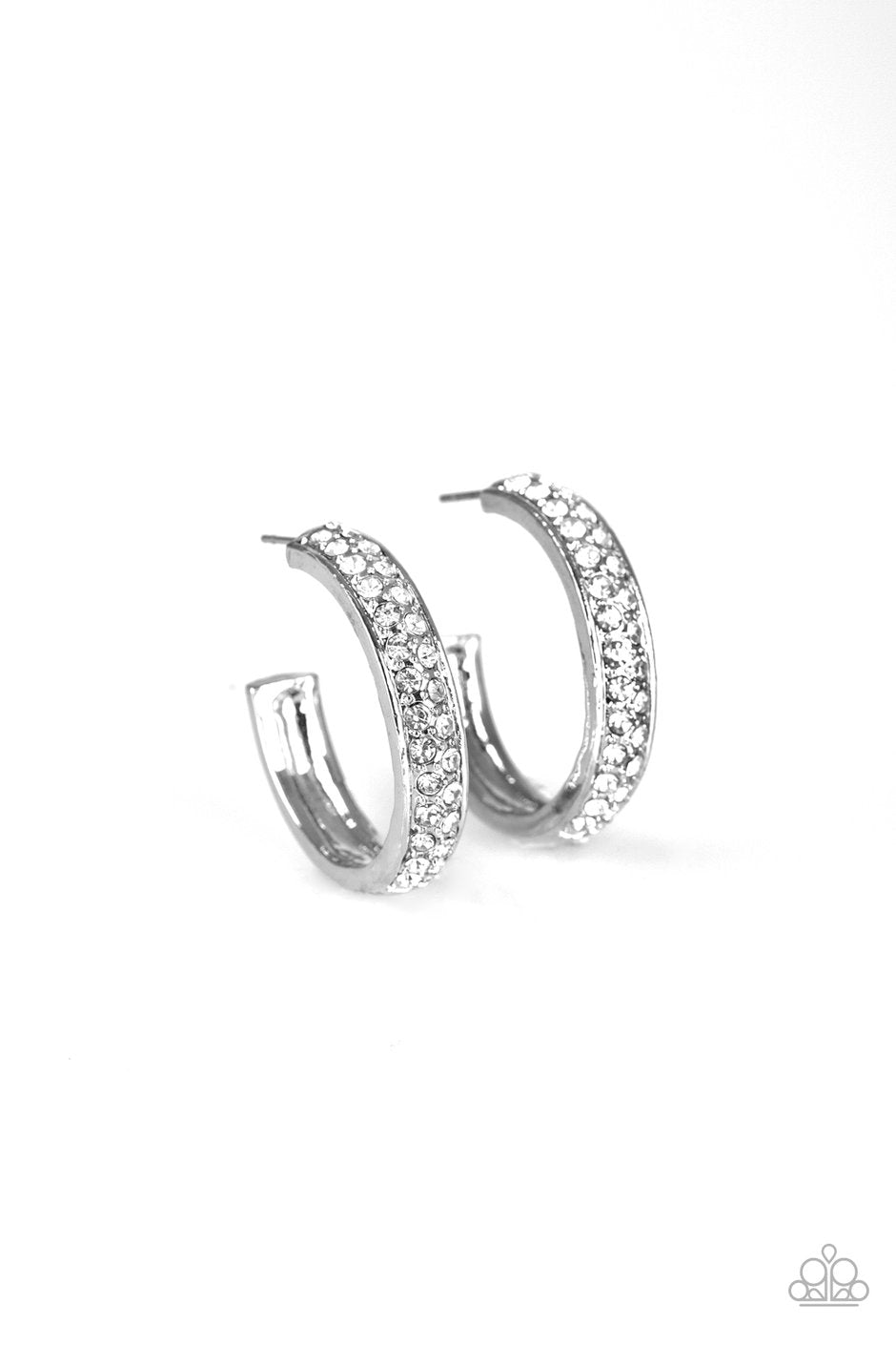 Cash Flow - White Hoop Rhinestone Earrings