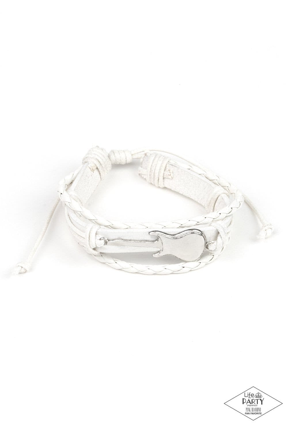 Lead Guitar - White Braided Leather Bracelet
