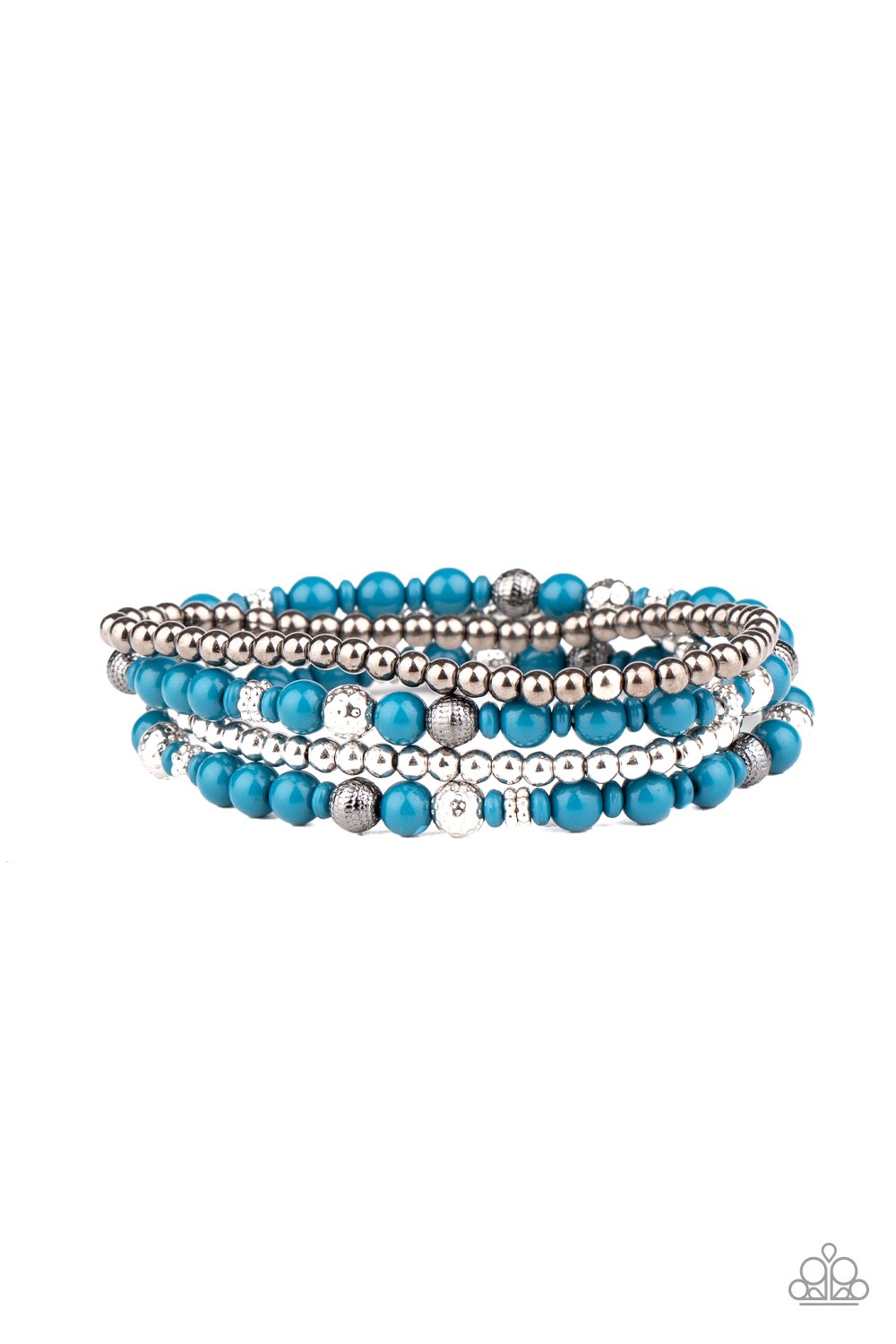 STACKED STYLE MAKER - BLUE GUN METAL SILVER BEAD STRETCHY BRACELET SET