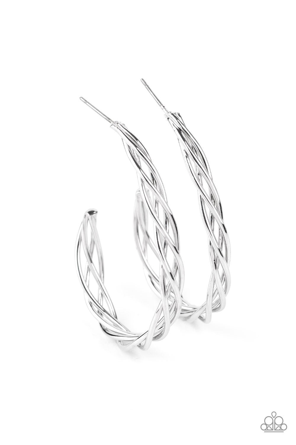 TWISTED TANGO - SILVER TWISTED HOOP EARRINGS - PAPARAZZI