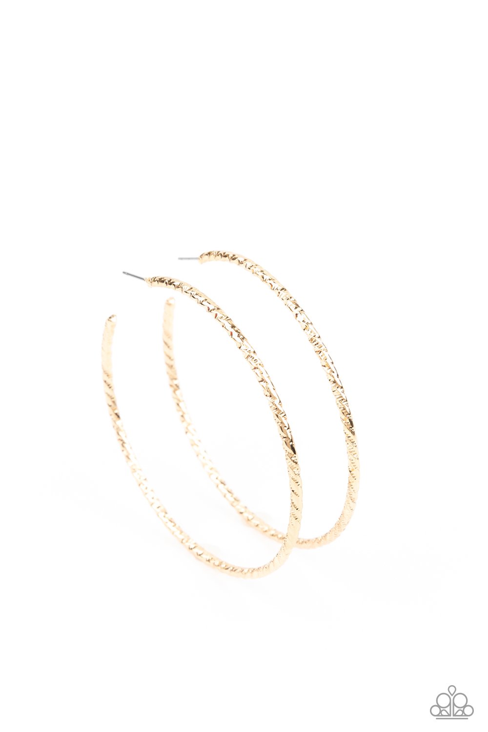 VOLUPTUOUS VOLUME - GOLD TEXTURED HOOP EARRINGS - PAPARAZZI