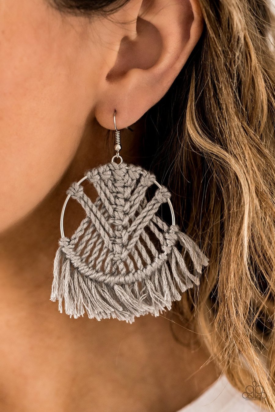 All About Macrame - silver - Paparazzi earrings