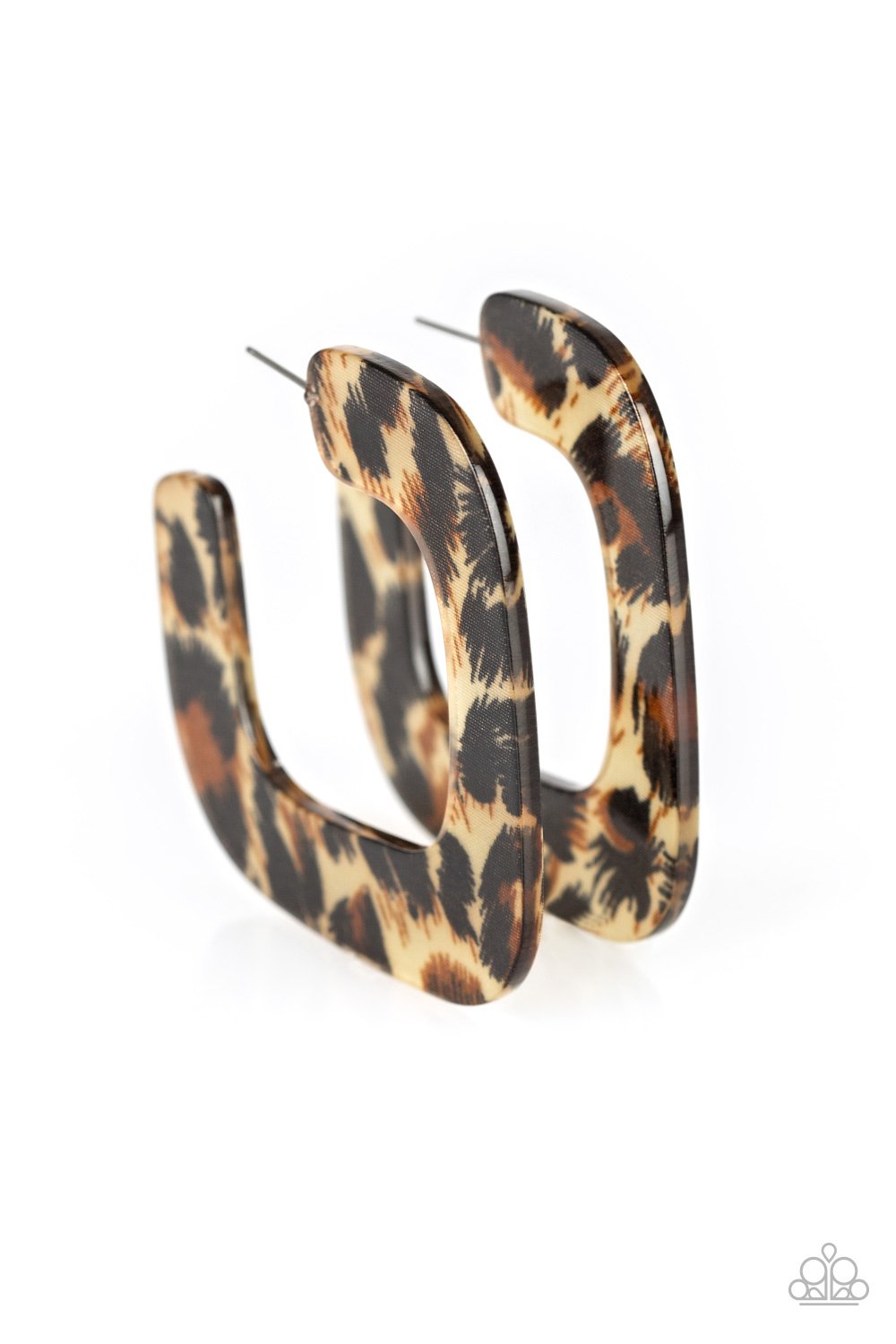 CHEETAH INCOGNITA - PAPARAZZI - BROWN LEOPARD CHEETAH PRINT ACRYLIC RESIN HOOP EARRINGS 