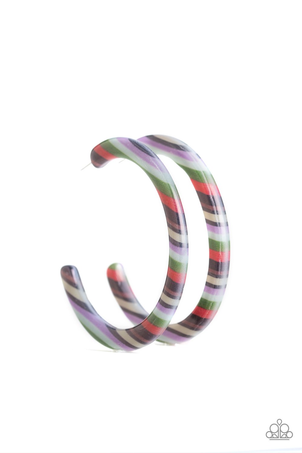 HAUTE-BLOODED - PAPARAZZI - MULTI STRIPED ACRYLIC RESIN HOOP EARRINGS