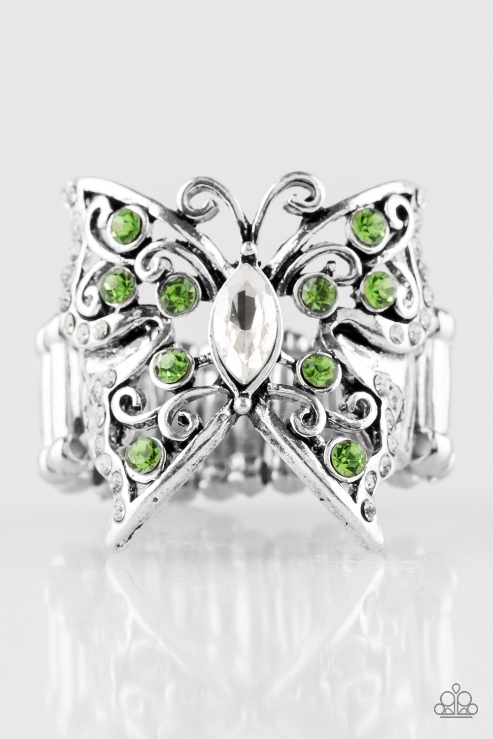 BUTTERFLY BLISS GREEN SILVER RING