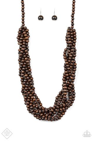 TAHITI TROPIC BROWN WOOD BEAD NECKLACE PAPARAZZI ACCESSORIES